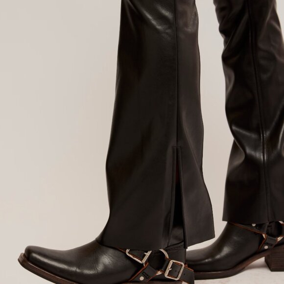 We The Free People Level Up Black Vegan Leather Slit Boot Cut Pants - Picture 5 of 10